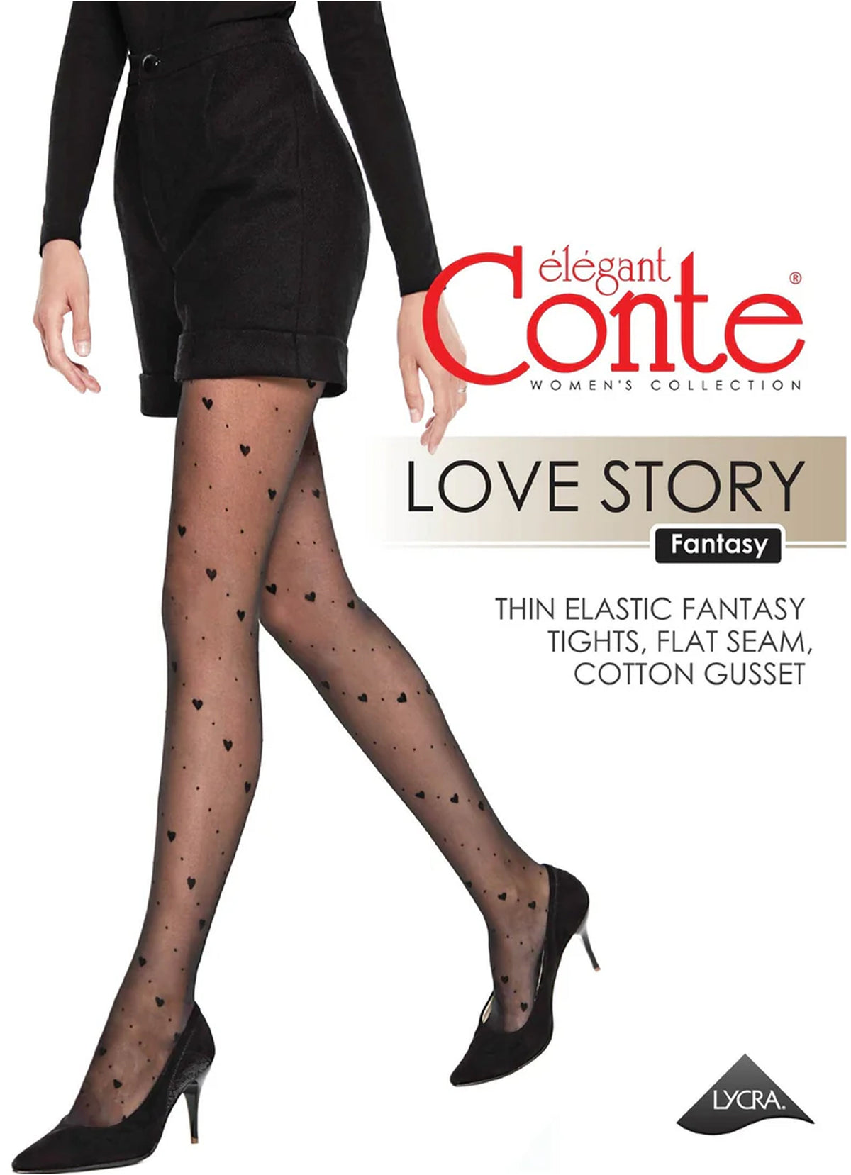 Fantasy Tights Conte Love Story - Diagonal Hearts and Dots