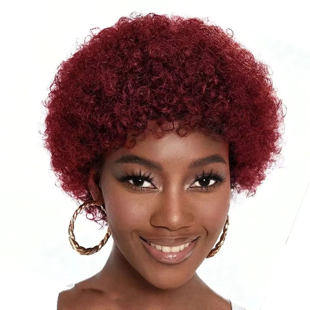Short Afro Curly Human Hair Full Machine Wigs for Women 150% Density Short Hair Pixie Cut Wig Remy Human Hair Afro Wig For Black Women Gifts for Girlfriends