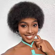 Short Afro Curly Human Hair Full Machine Wigs for Women 150% Density Short Hair Pixie Cut Wig Remy Human Hair Afro Wig For Black Women Gifts for Girlfriends