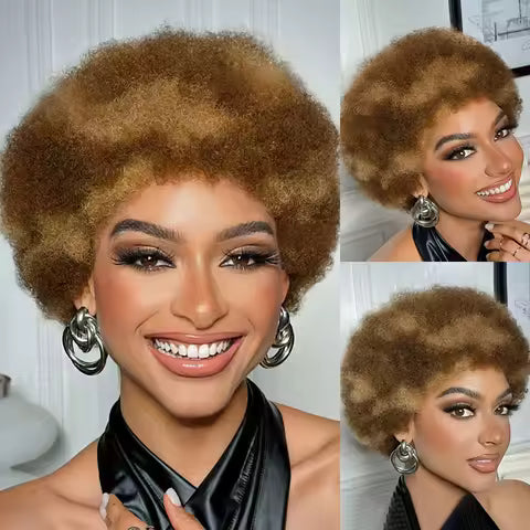 Short Afro Curly Human Hair Full Machine Wigs for Women 150% Density Short Hair Pixie Cut Wig Remy Human Hair Afro Wig For Black Women Gifts for Girlfriends