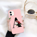 Initial Letter Silicon Phone Case For Iphone  12 Pro Max Retro Pink Flower Soft Back Cover Compatible With Iphone Case Soft Touch Cute Pink Silicone Back Cover For Iphone