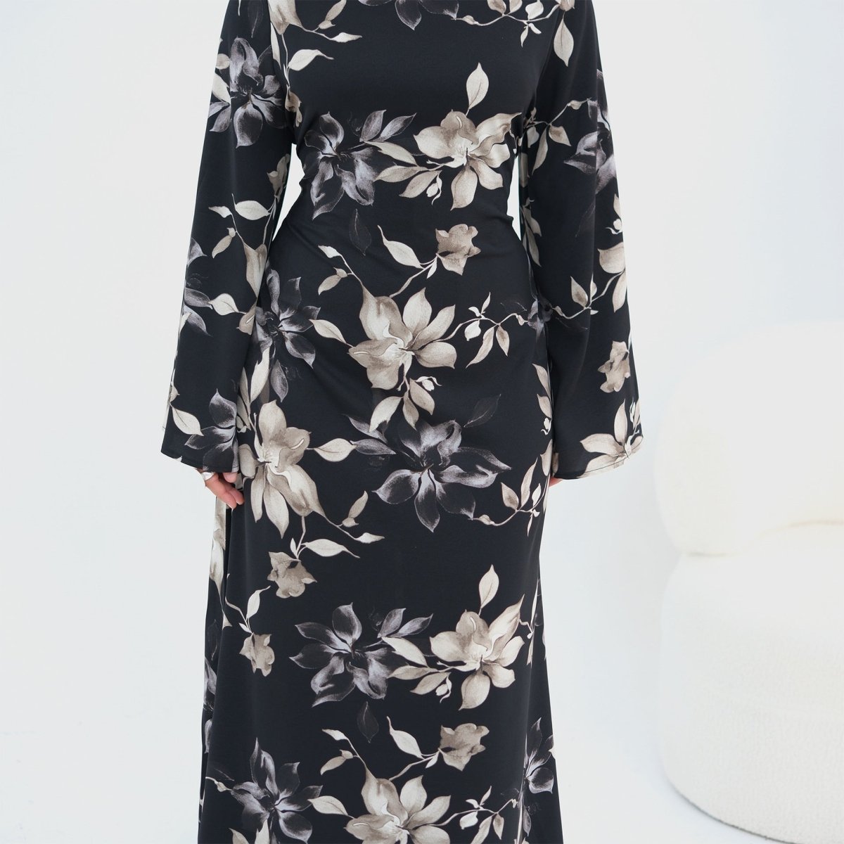 Ink Floral Satin Maxi Dress(MA434)