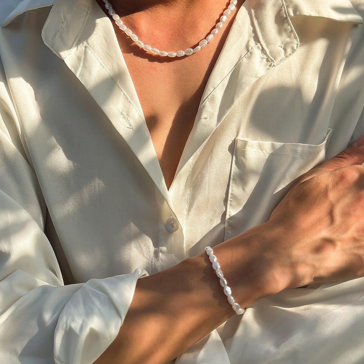 Irregular Freshwater Pearl Baroque Bracelet with Silver Clasp (MAC252)