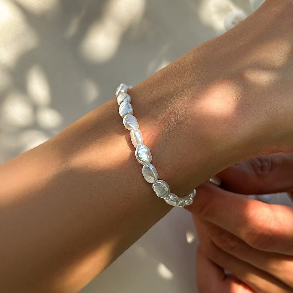 Irregular Freshwater Pearl Baroque Bracelet with Silver Clasp (MAC252)