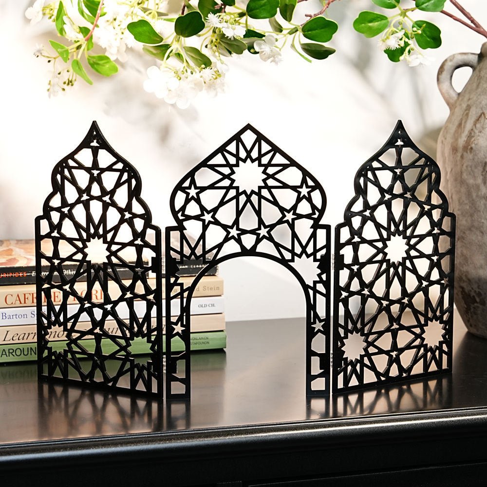 Islamic Acrylic Folding Screen Hollow Pattern Desktop Decor (MAC402)