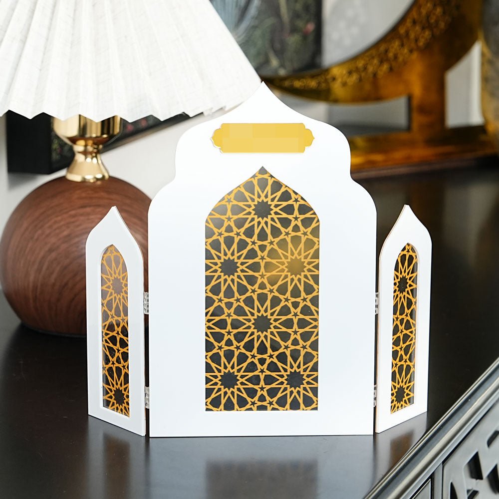 Islamic Acrylic Folding Screen Hollow Pattern Desktop Decor (MAC402)