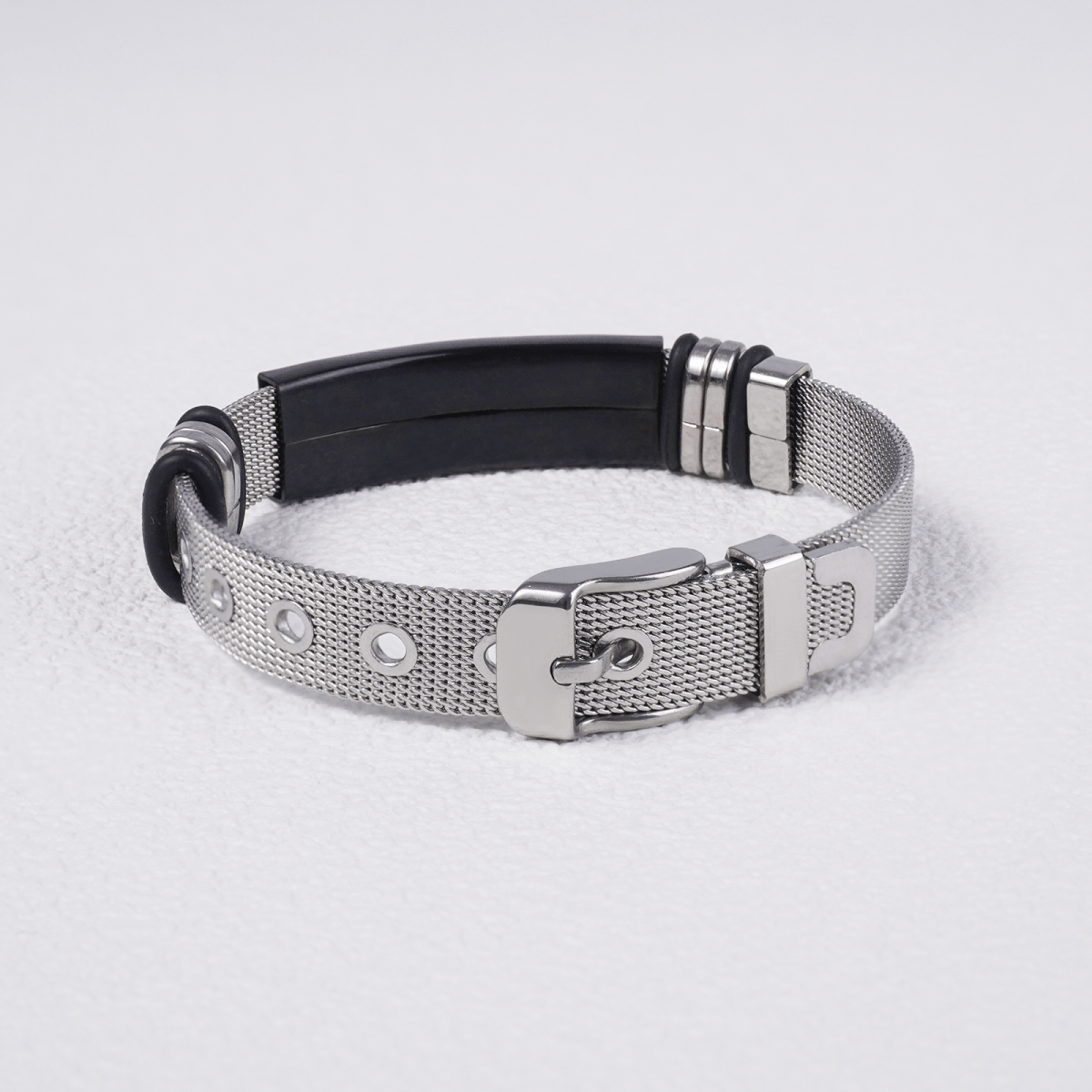 Islamic Calligraphy Silver Mesh Bracelet Premium Muslim Prayer Wristband with Arabic Script Design (MAC243)