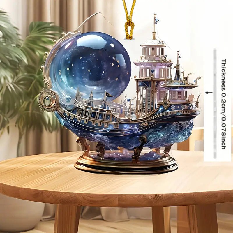 Islamic Crescent with Islamic Motifs Acrylic Desktop Ornament (MAC398)