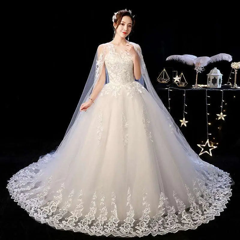 Ivory Lace Wedding Dress with Sheer Capelet