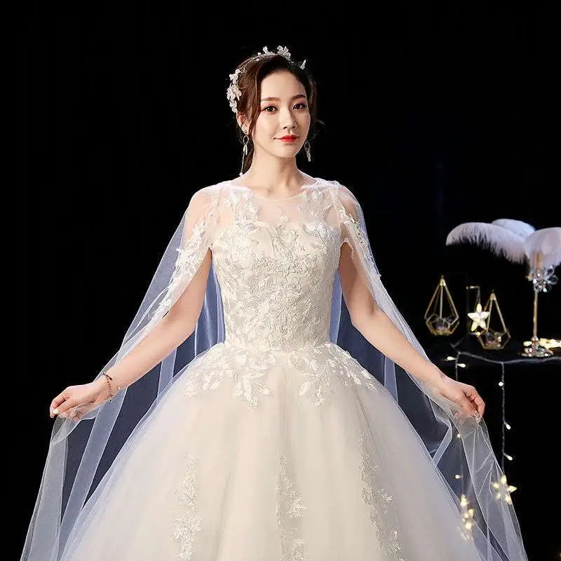 Ivory Lace Wedding Dress with Sheer Capelet