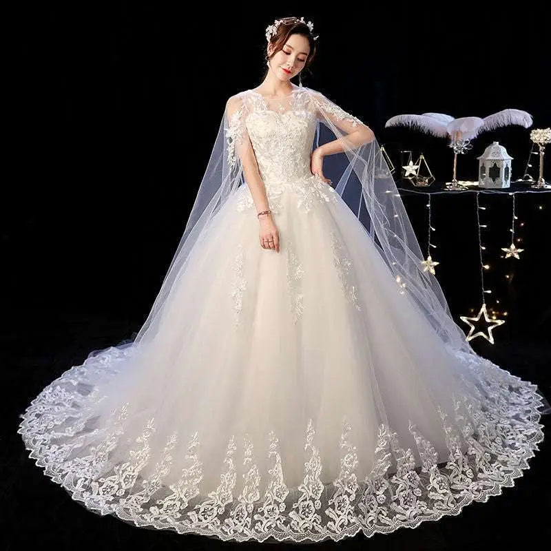 Ivory Lace Wedding Dress with Sheer Capelet