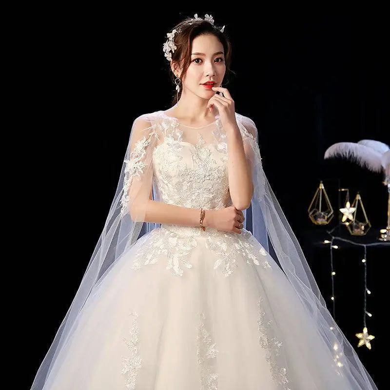 Ivory Lace Wedding Dress with Sheer Capelet