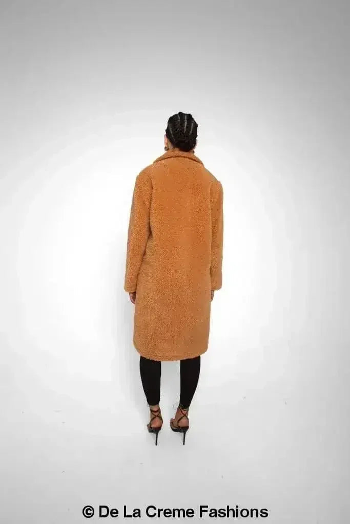 Jackie Double Breasted Borg Teddy Midi Coat