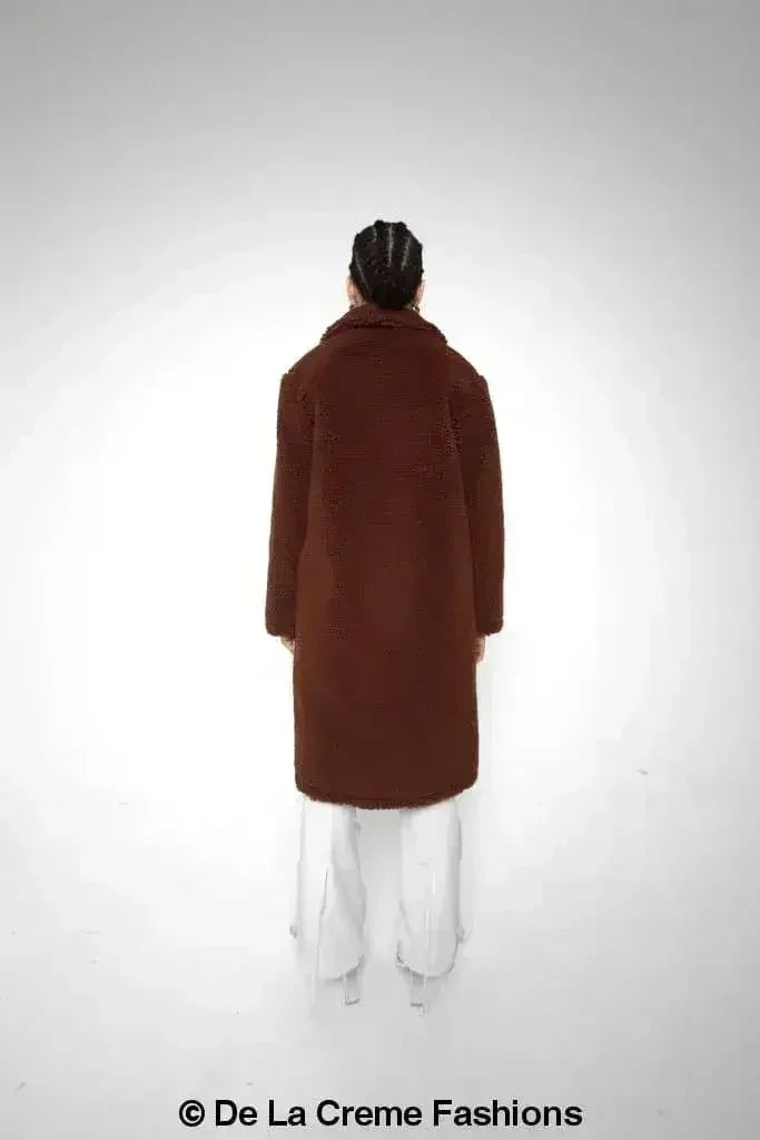 Jackie Double Breasted Borg Teddy Midi Coat