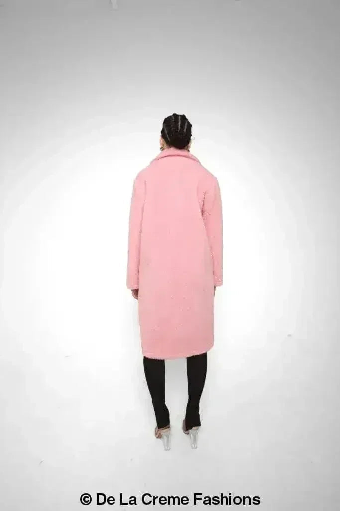 Jackie Double Breasted Borg Teddy Midi Coat
