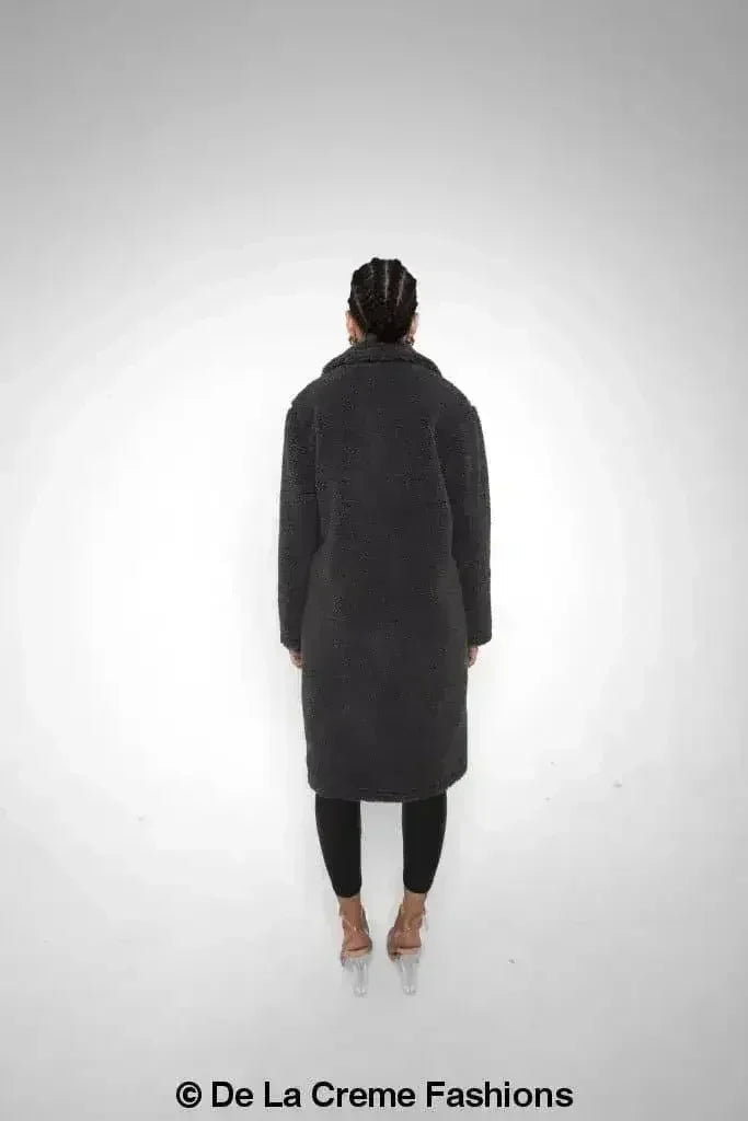 Jackie Double Breasted Borg Teddy Midi Coat