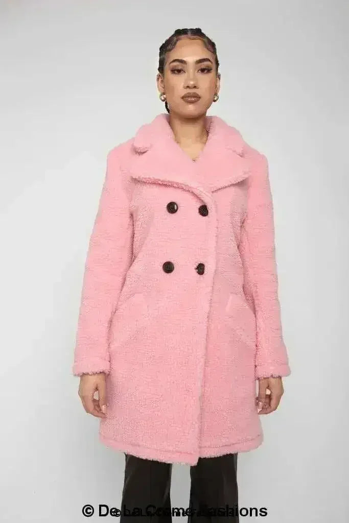 Janine Double Breasted Borg Teddy Coat