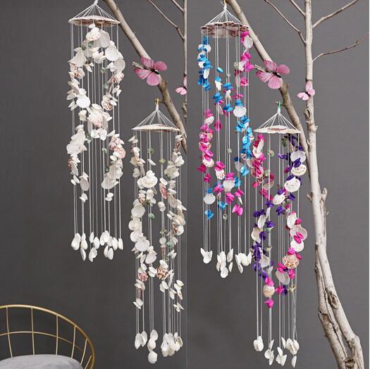 Japanese Wind Chimes Bells Hanging Ornaments Mobile Portable Waterproof Outdoor Wind-chime Mediterranean Style Home Garden Yard Decoration Natural Shell Wind Chimes Birthday Gifts