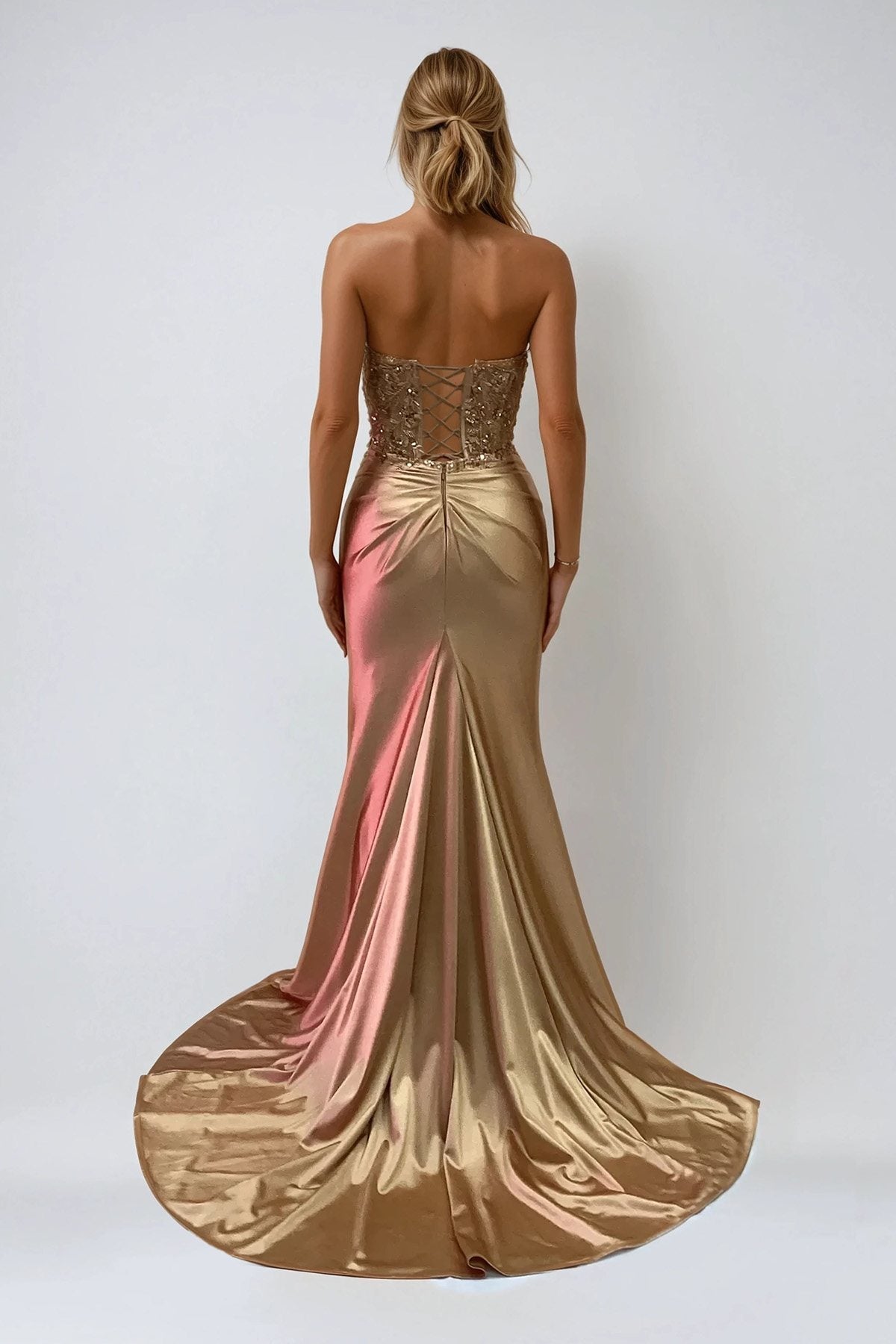 Juliet JT2534K Strapless Sweetheart Boned Corset Satin Prom Gown