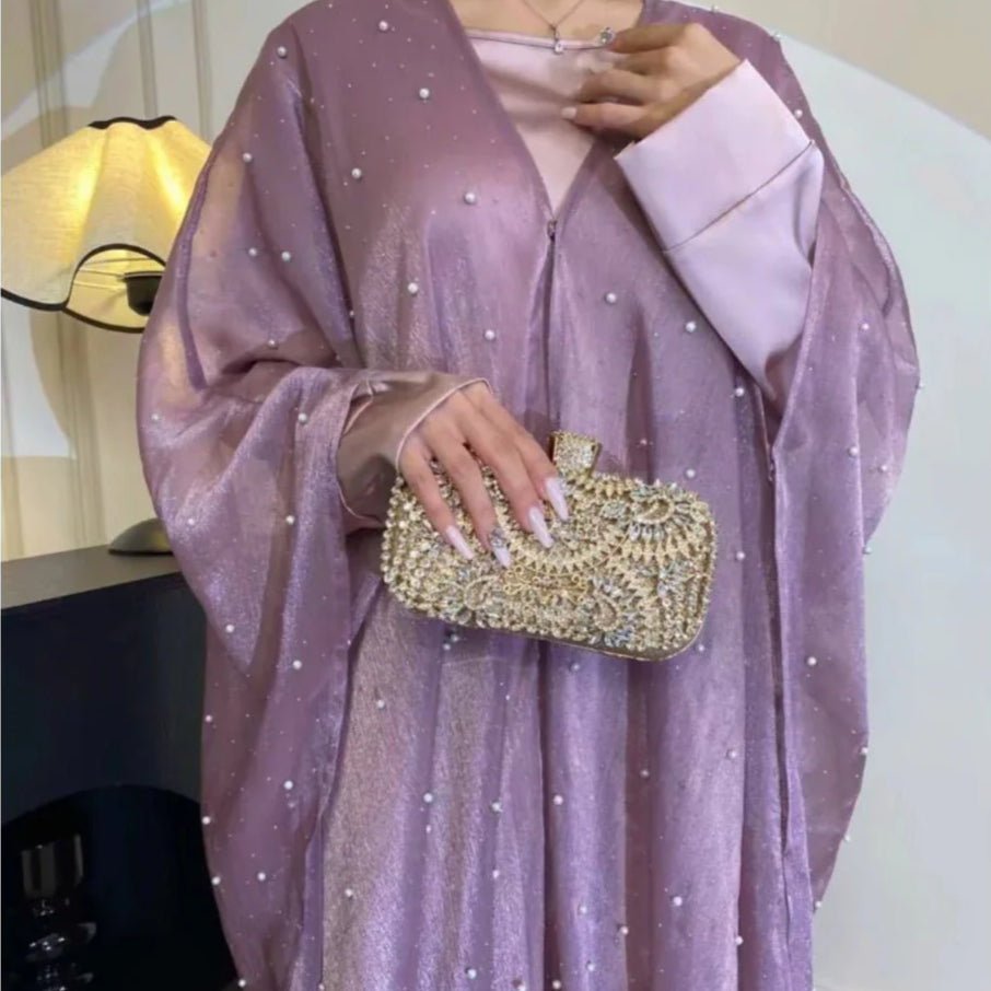 Kaftan Beaded Dazzling Shiny Open Abaya 2-Piece Set (MOA111)