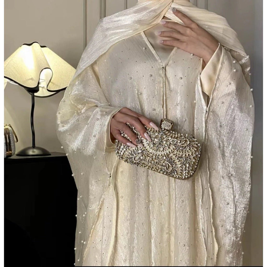 Kaftan Beaded Dazzling Shiny Open Abaya 2-Piece Set (MOA111)