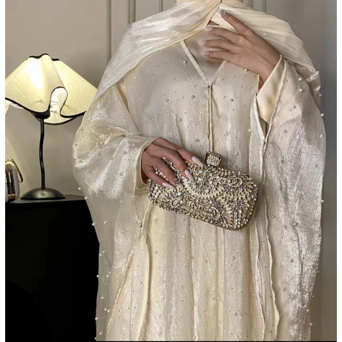 Kaftan Beaded Dazzling Shiny Open Abaya 2-Piece Set (MOA111)