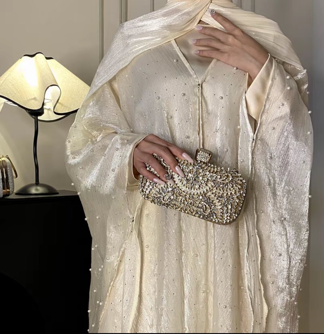 Kaftan Beaded Dazzling Shiny Open Abaya 2-Piece Set (MOA111)