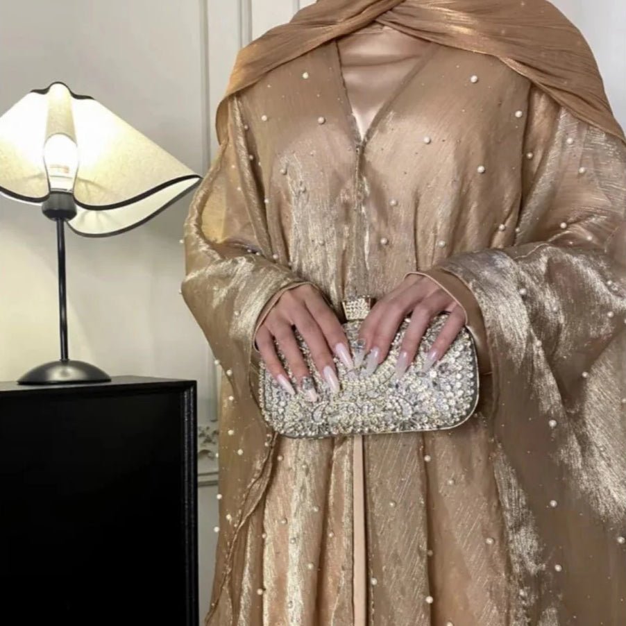 Kaftan Beaded Dazzling Shiny Open Abaya 2-Piece Set (MOA111)