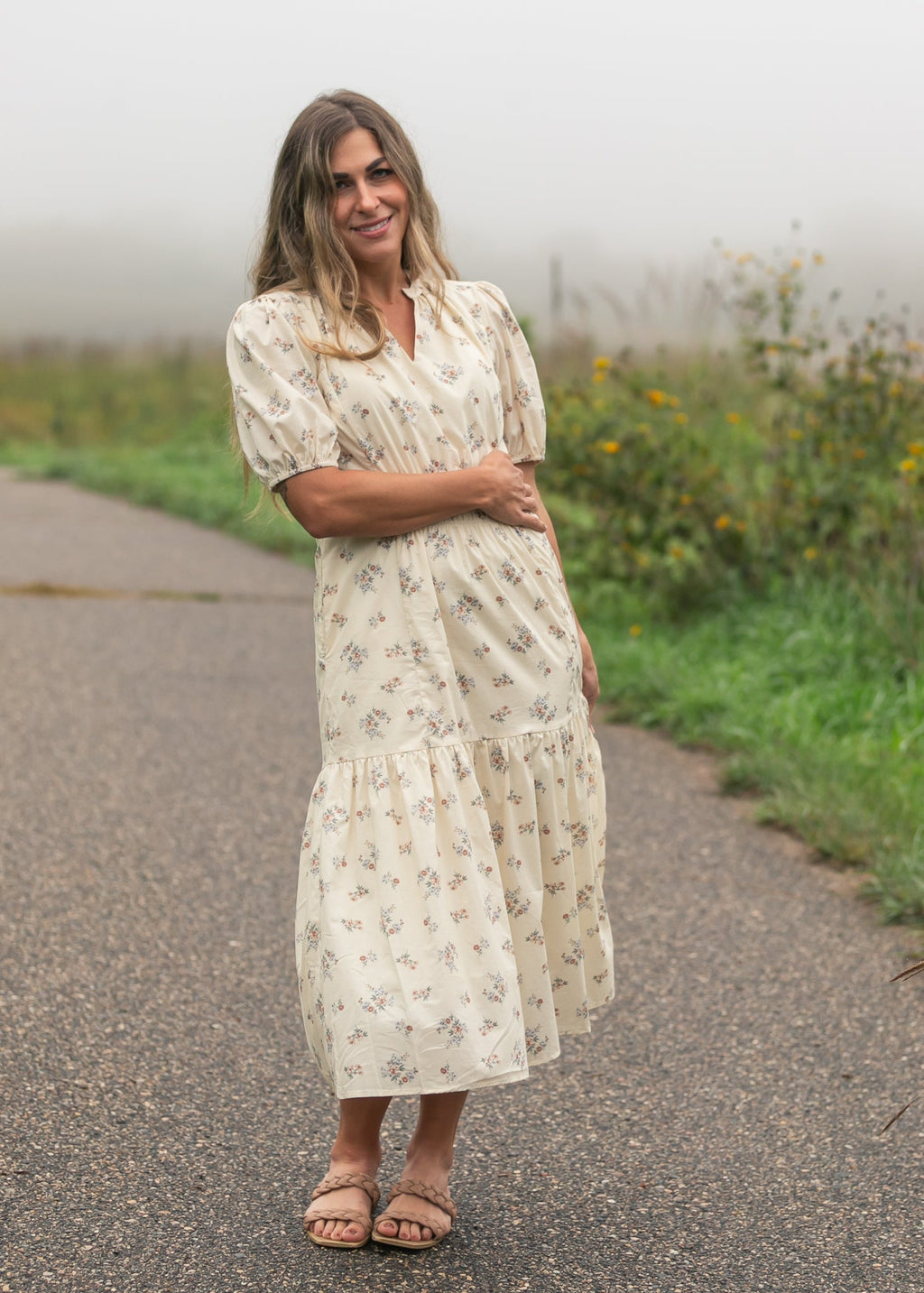 Katrina Half Sleeve Floral Midi Dress