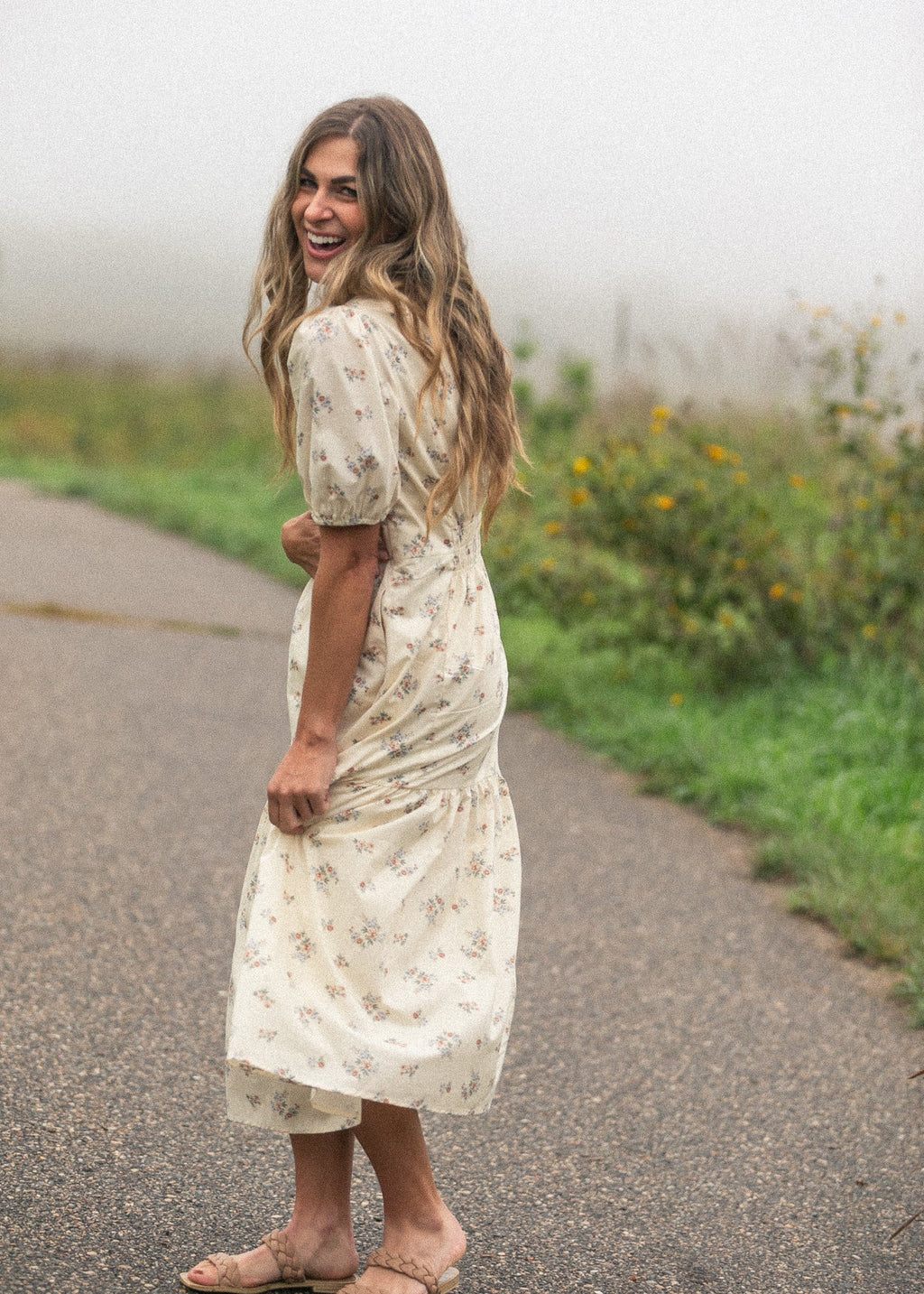 Katrina Half Sleeve Floral Midi Dress