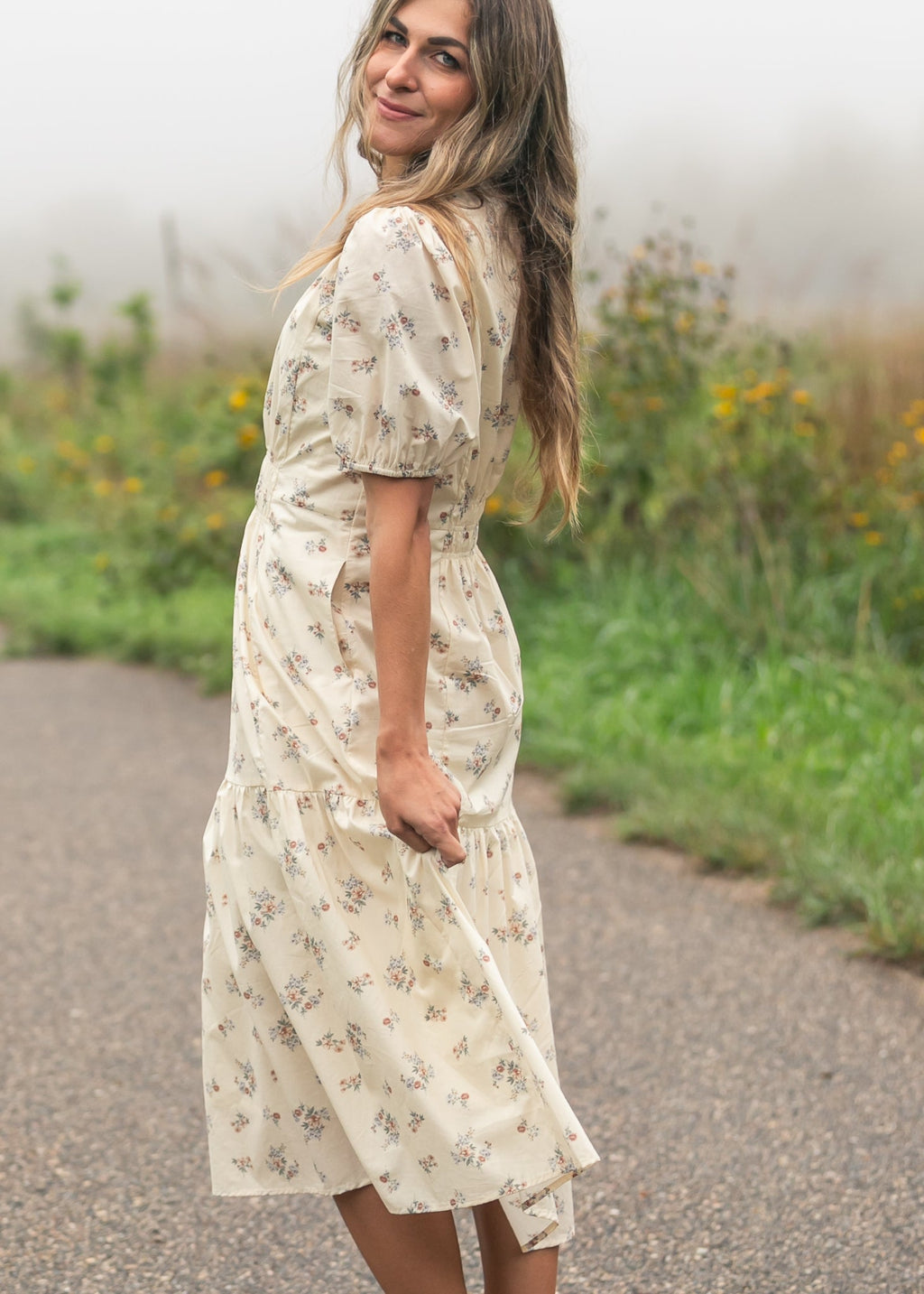 Katrina Half Sleeve Floral Midi Dress