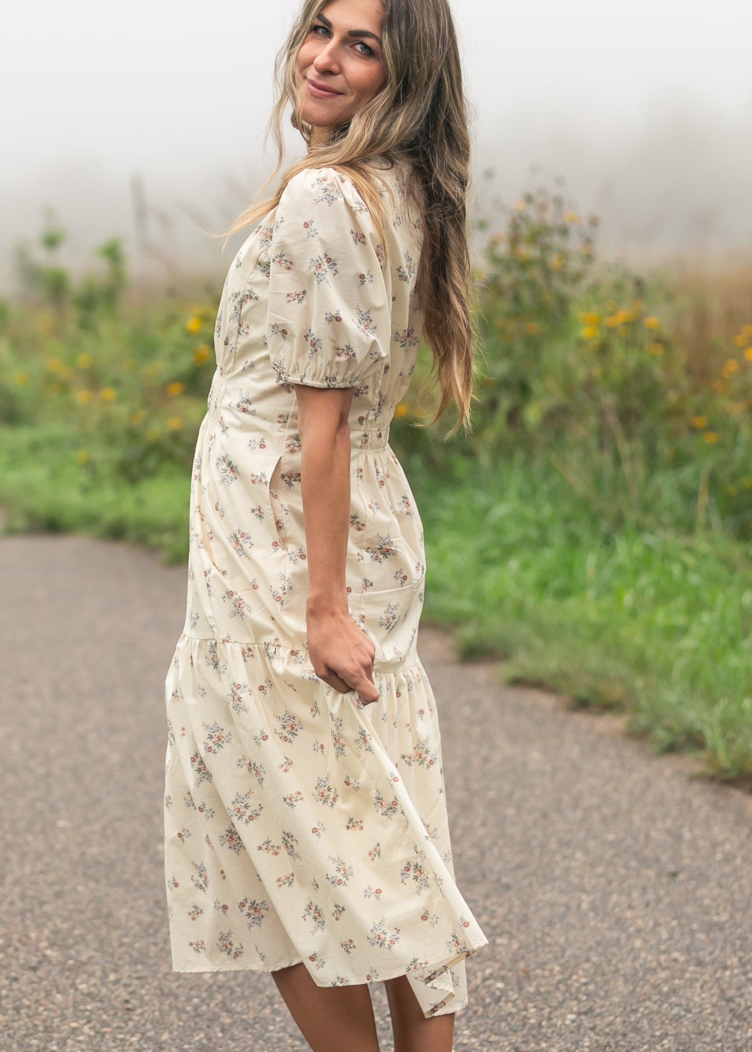 Katrina Half Sleeve Floral Midi Dress