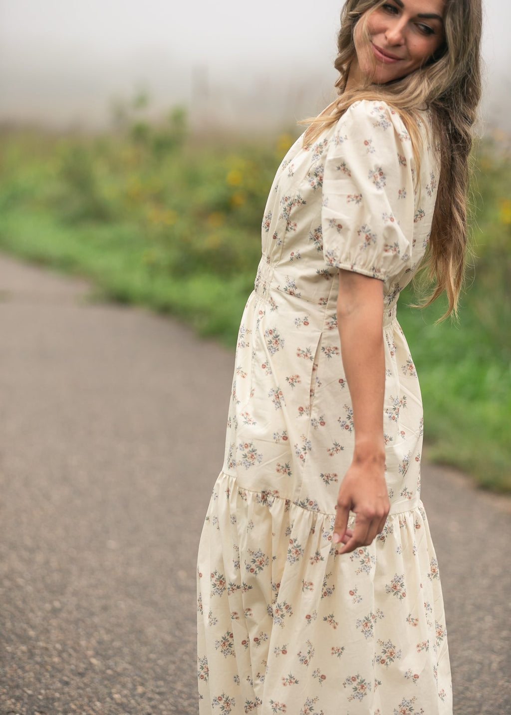 Katrina Half Sleeve Floral Midi Dress
