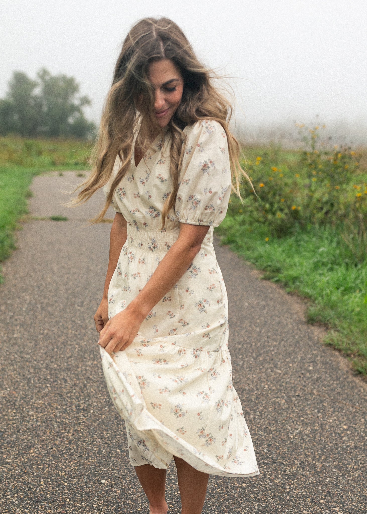 Katrina Half Sleeve Floral Midi Dress