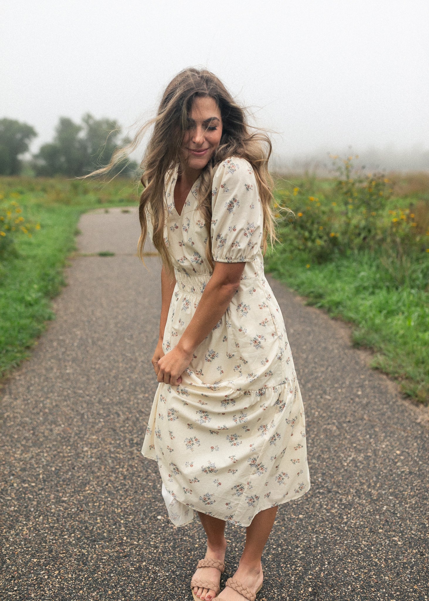 Katrina Half Sleeve Floral Midi Dress