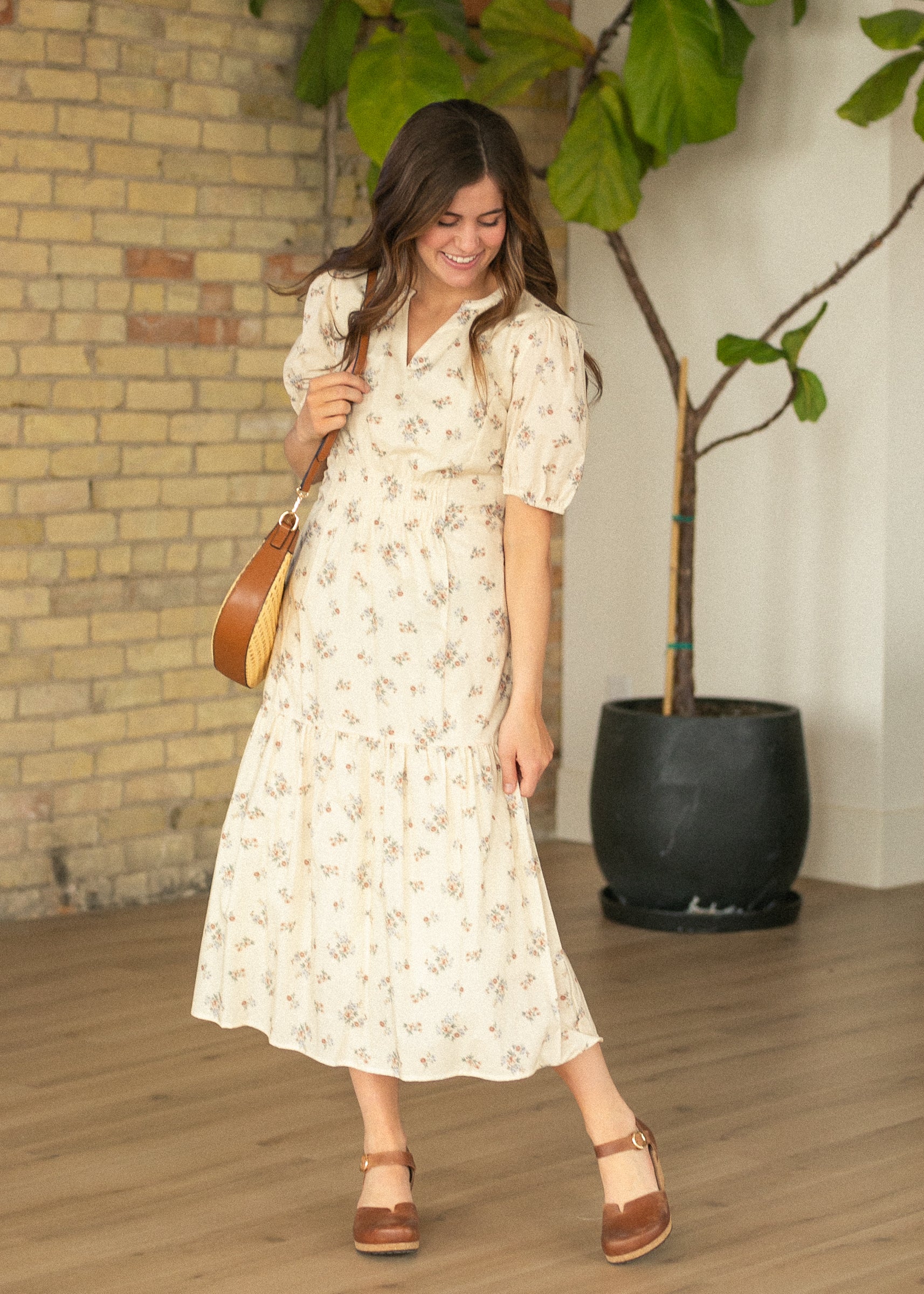 Katrina Half Sleeve Floral Midi Dress