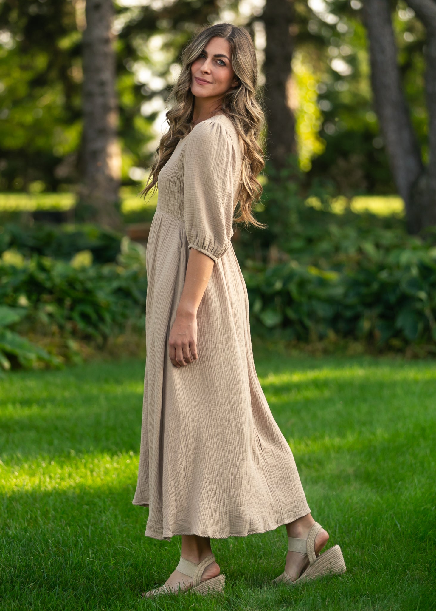 Kayleen Tan Smocked Bodice Gauze Dress - FINAL SALE