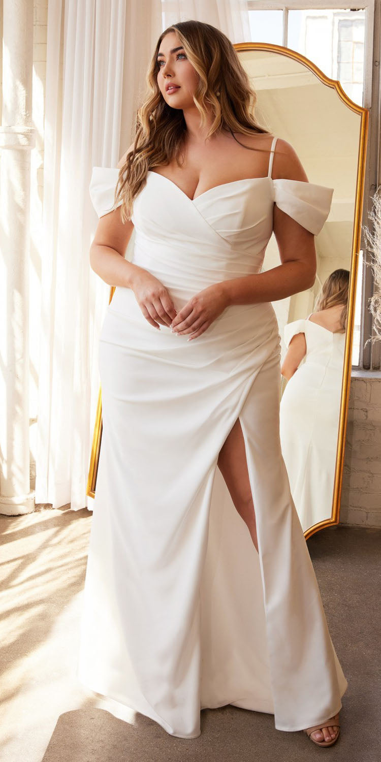 Cinderella Divine KV1057WC Crepe Off the Shoulder Dress