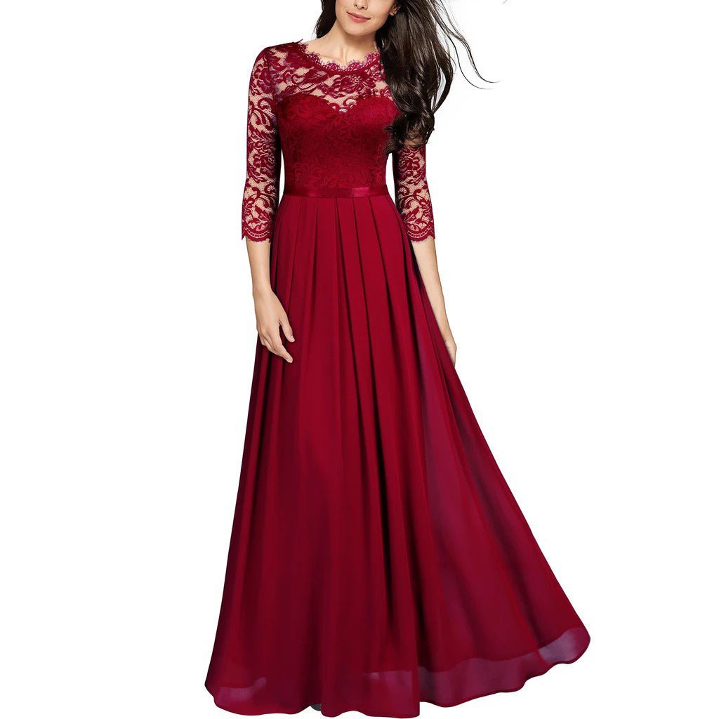 Lace Bodice Chiffon Maxi Dress(MS331)