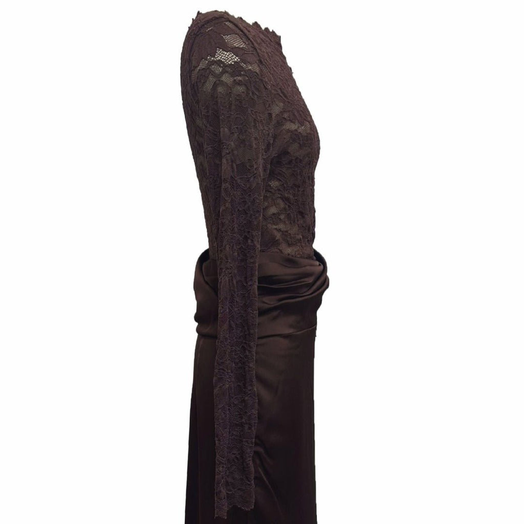 Lace Bodice Satin Ruched Mermaid Maxi Dress(MS415)