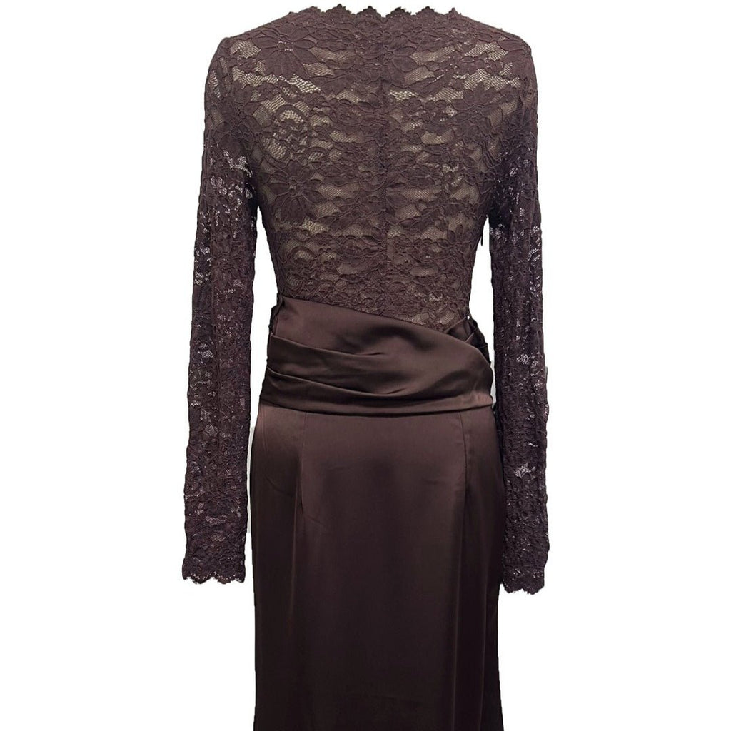 Lace Bodice Satin Ruched Mermaid Maxi Dress(MS415)