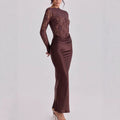 Lace Bodice Satin Ruched Mermaid Maxi Dress(MS415)