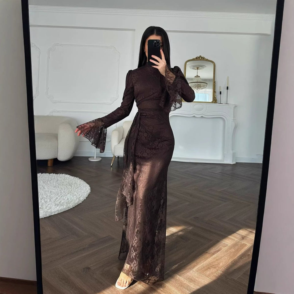 Lace Bodycon Evening Dress with Bell Sleeves(MS391)