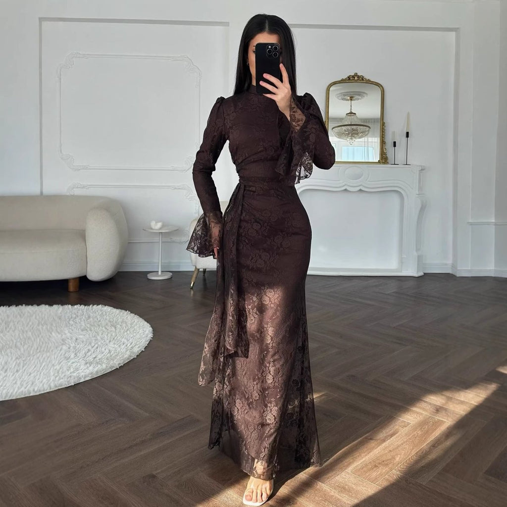 Lace Bodycon Evening Dress with Bell Sleeves(MS391)
