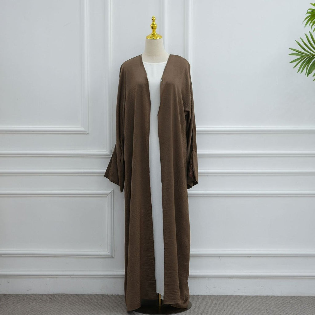 Lace Cuff Crinkle Open Abaya(MOA328)
