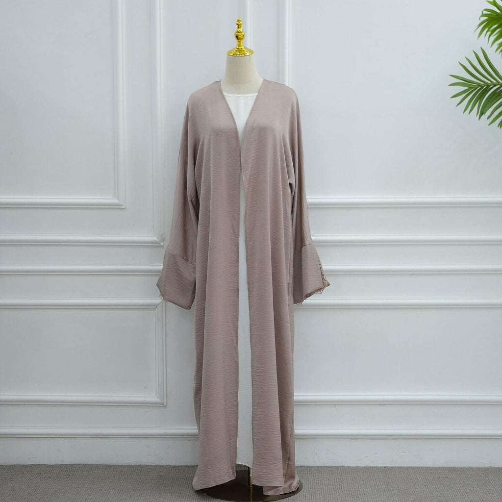 Lace Cuff Crinkle Open Abaya(MOA328)