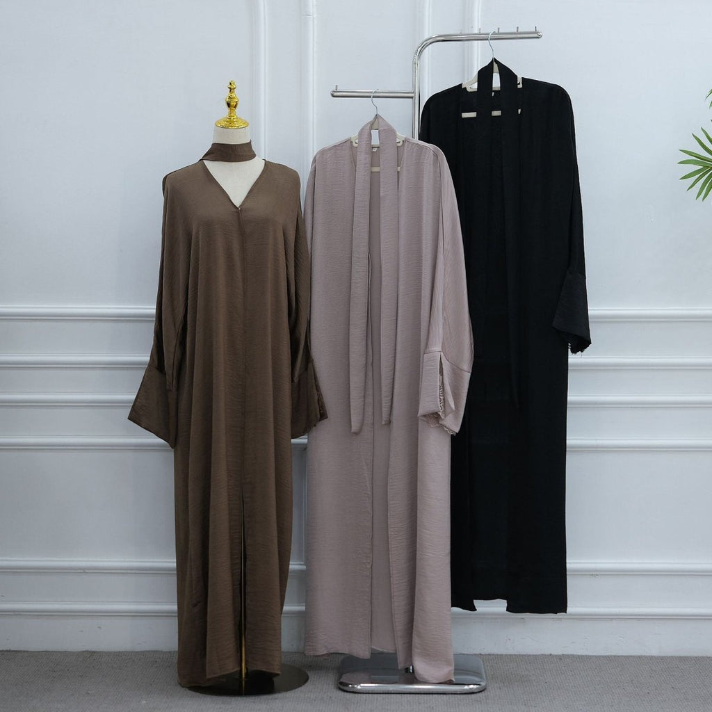 Lace Cuff Crinkle Open Abaya(MOA328)