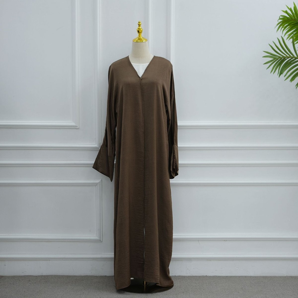 Lace Cuff Crinkle Open Abaya(MOA328)