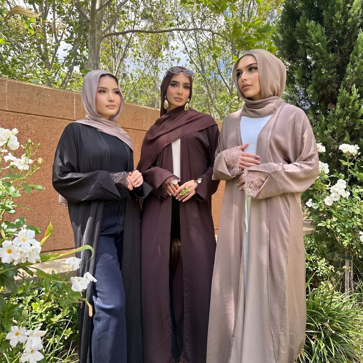 Lace Cuff Crinkle Open Abaya(MOA328)