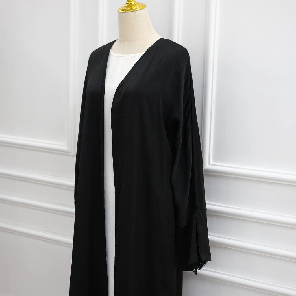Lace Cuff Crinkle Open Abaya(MOA328)